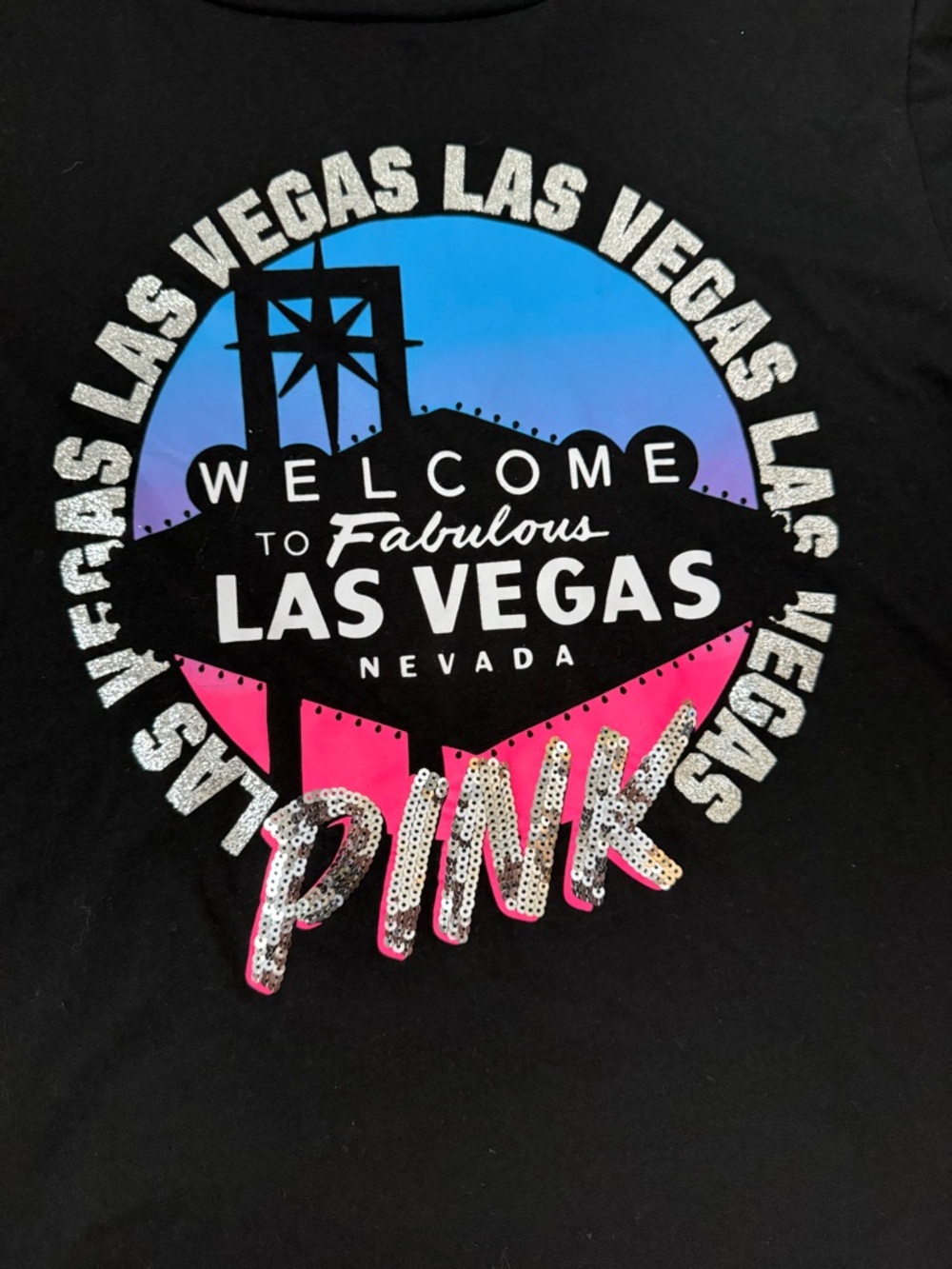 PINK Victoria's Secret Las Vegas Sequin Graphic Tee - Picture 3 of 4